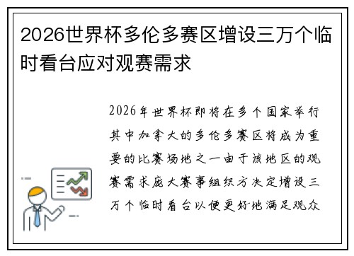 2026世界杯多伦多赛区增设三万个临时看台应对观赛需求